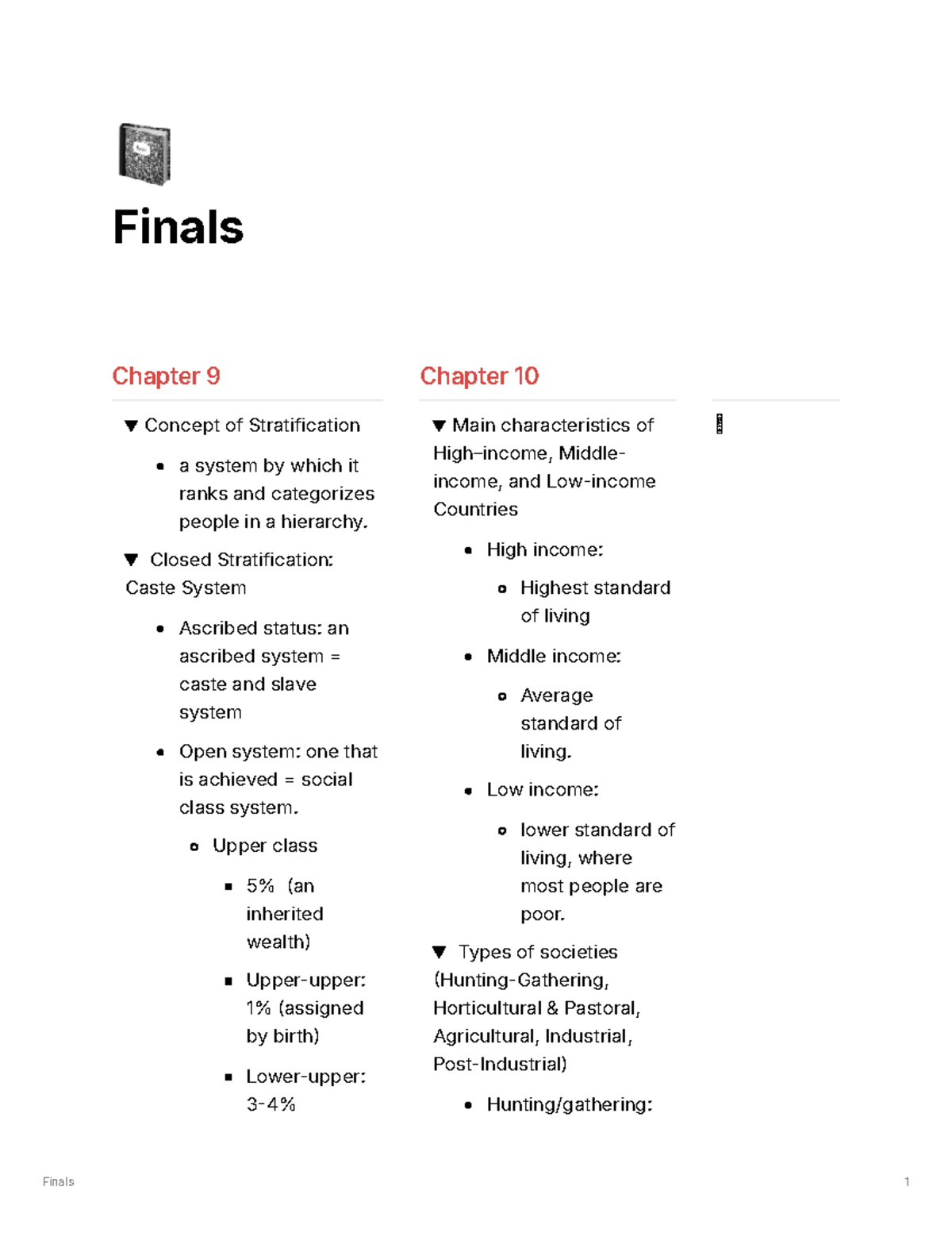 Final Exam Notes on Social Stratification Concepts (Sociology 101 ...