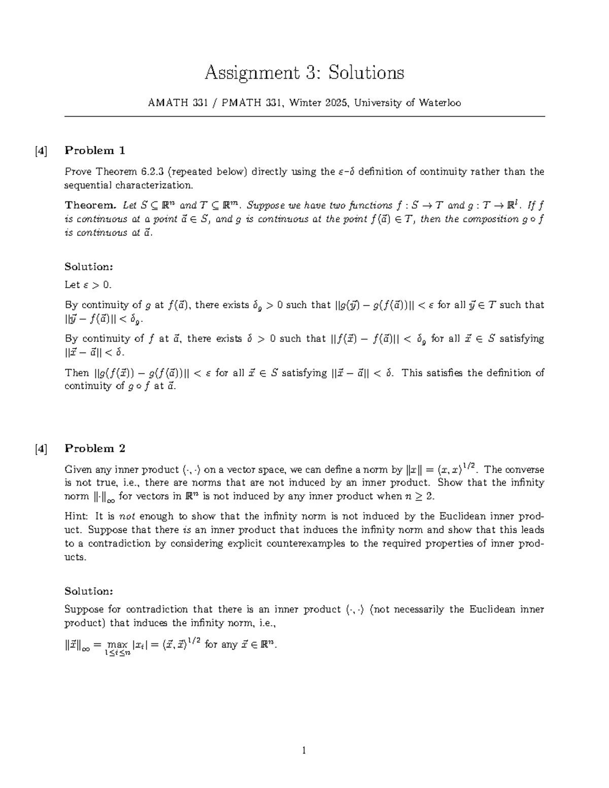 Assignment 2 Solutions for AMATH 331 & PMATH 331, Winter 2025 - Studocu