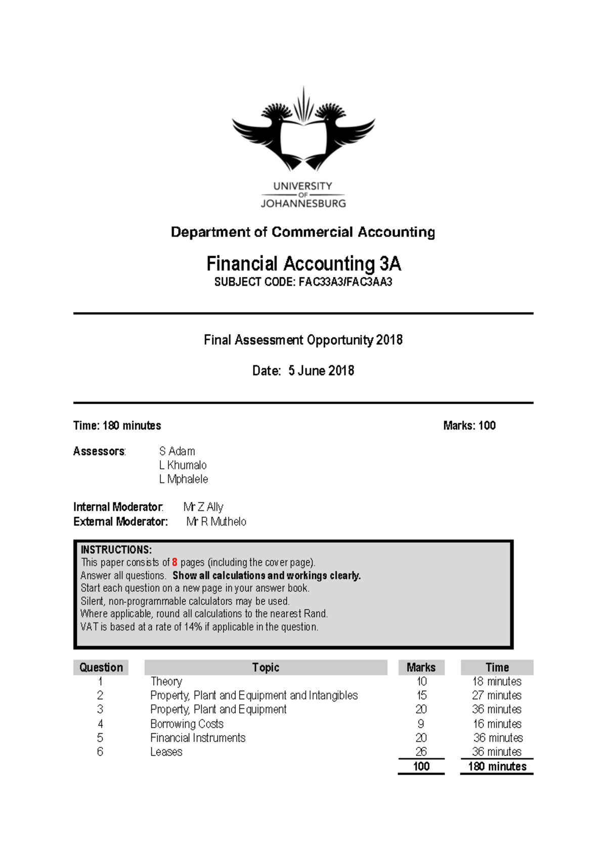 Final Exam Questions for FAC33A3 - Financial Accounting 3A (2018) - Studocu