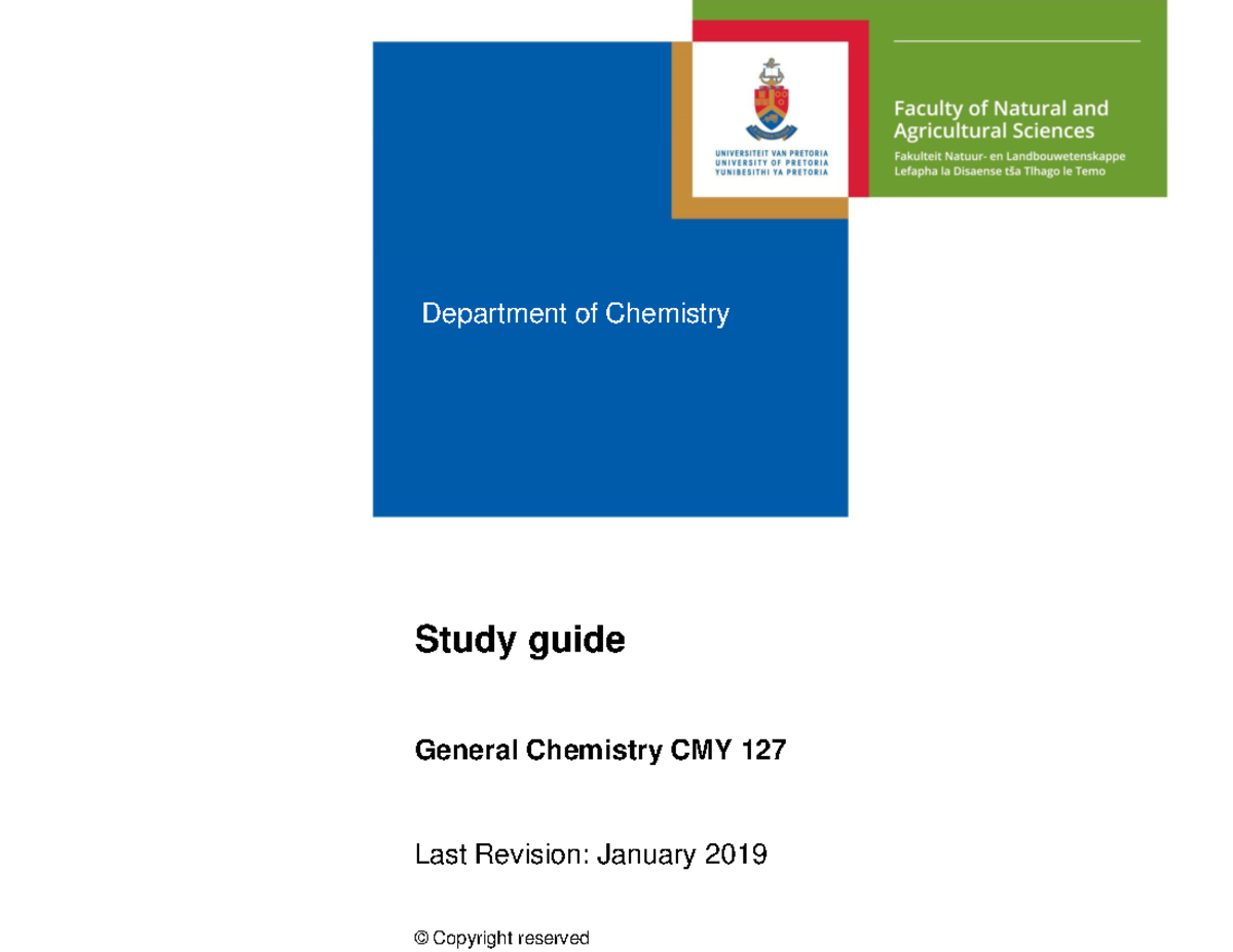 CMY 127 - Comprehensive Study Guide for General Chemistry - Studocu