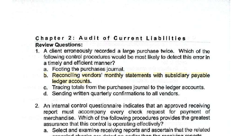 Chapter 2: Audit of Current Liabilities Review Questions and Answers ...