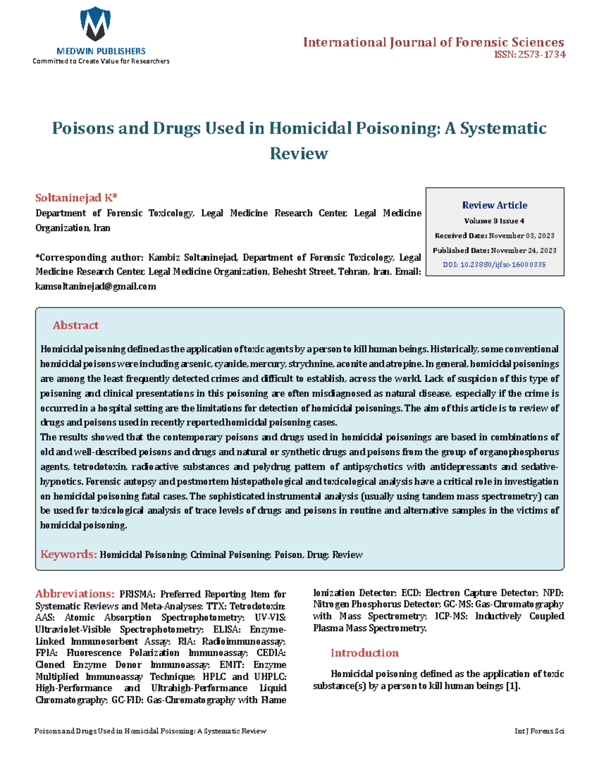Systematic Review of Poisons & Drugs in Homicidal Poisoning (FORN 2023 ...