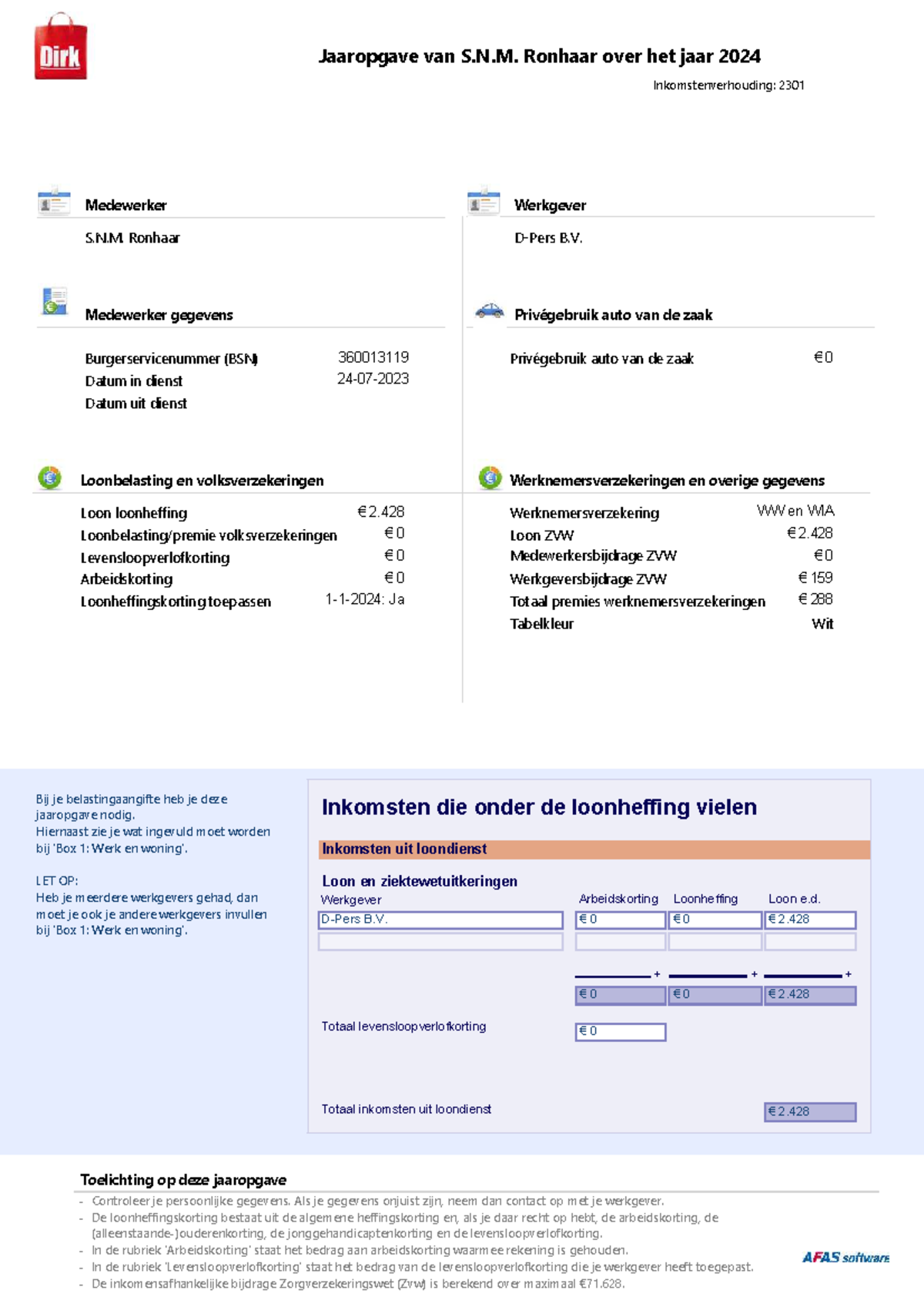 Jaaropgave 2024 S.N.M. Ronhaar: Inkomsten en Belastinggegevens ...