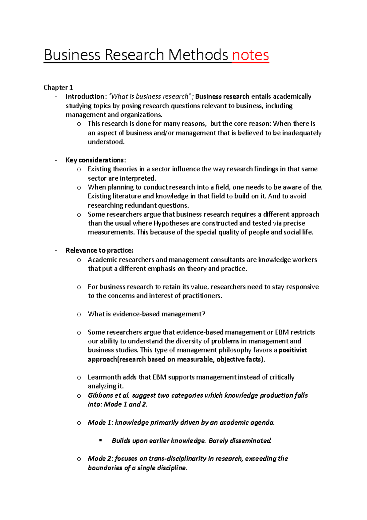 Business Research Methods Notes: Chapter 1 Introduction to Business ...