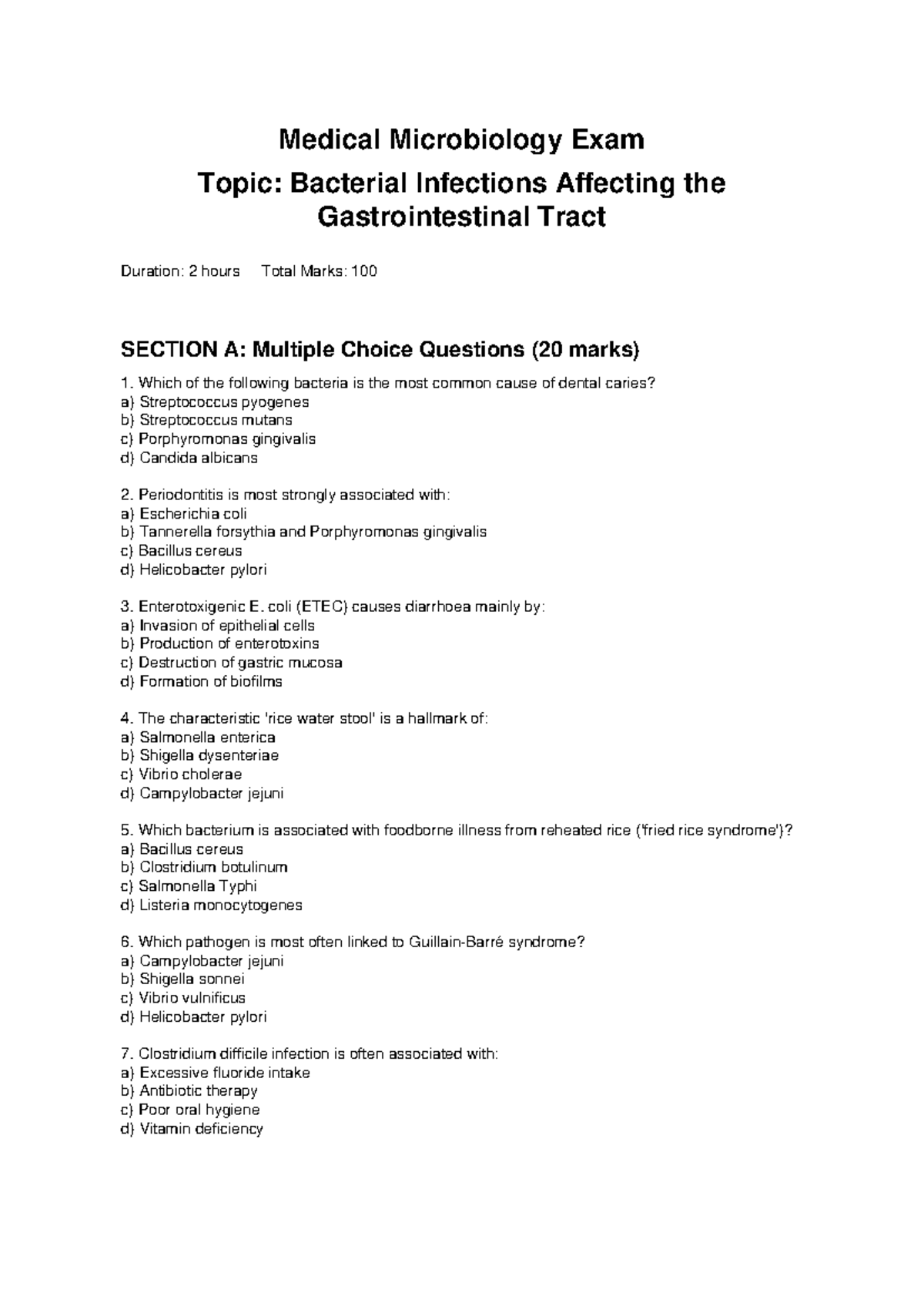 GIT Bacterial Infections Exam (MED 101): Key Topics & Case Studies ...