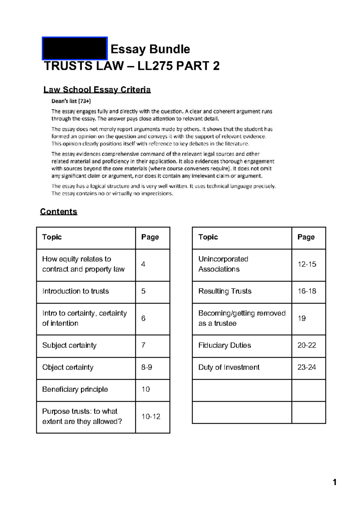 Trusts Law Exam Bundle LL275 Part 2: Essay Insights and Criteria - Studocu