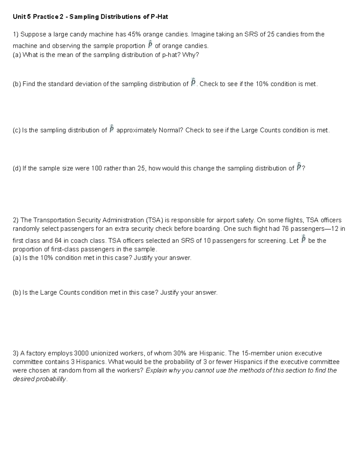 Unit+5+Practice+2+-+Sampling+Distributions+of+P-Hat - Unit 5 Practice 2 ...