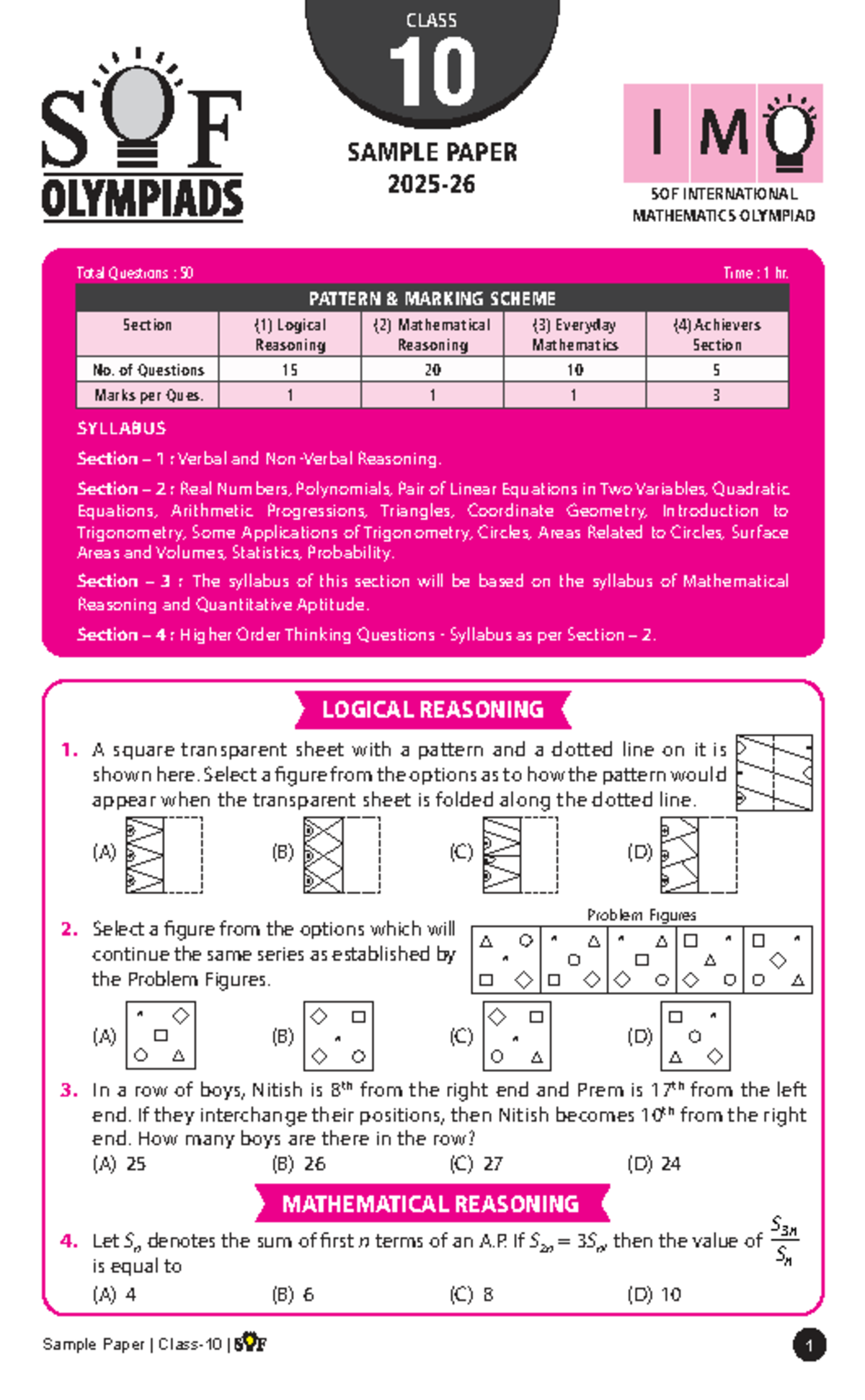 CLASS 10 SOF INTERNATIONAL MATHEMATICS OLYMPIAD SAMPLE PAPER - Studocu