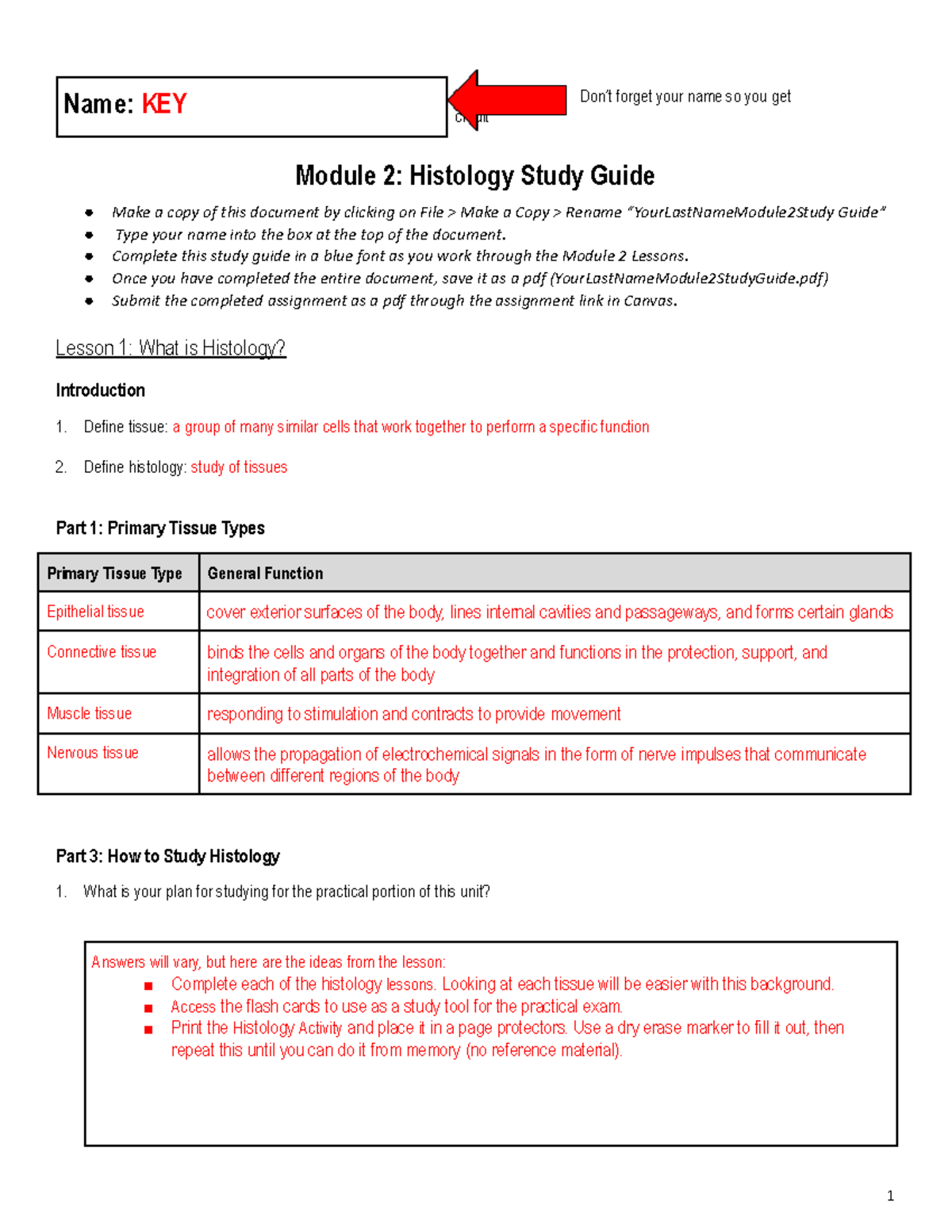 KEY-BIO141 Module 2 Histology Study Guide and Tips - Studocu