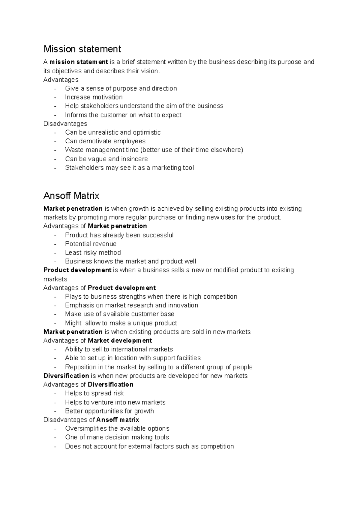 Unit 3 - Business Revision Notes: Strategies & Analysis Tools - Studocu