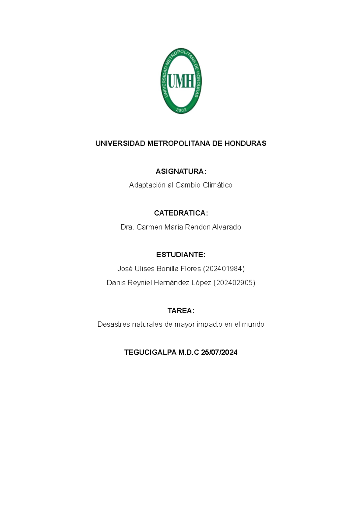 Línea de Tiempo de Desastres Naturales para Adaptación al Cambio Climático - Document Preview