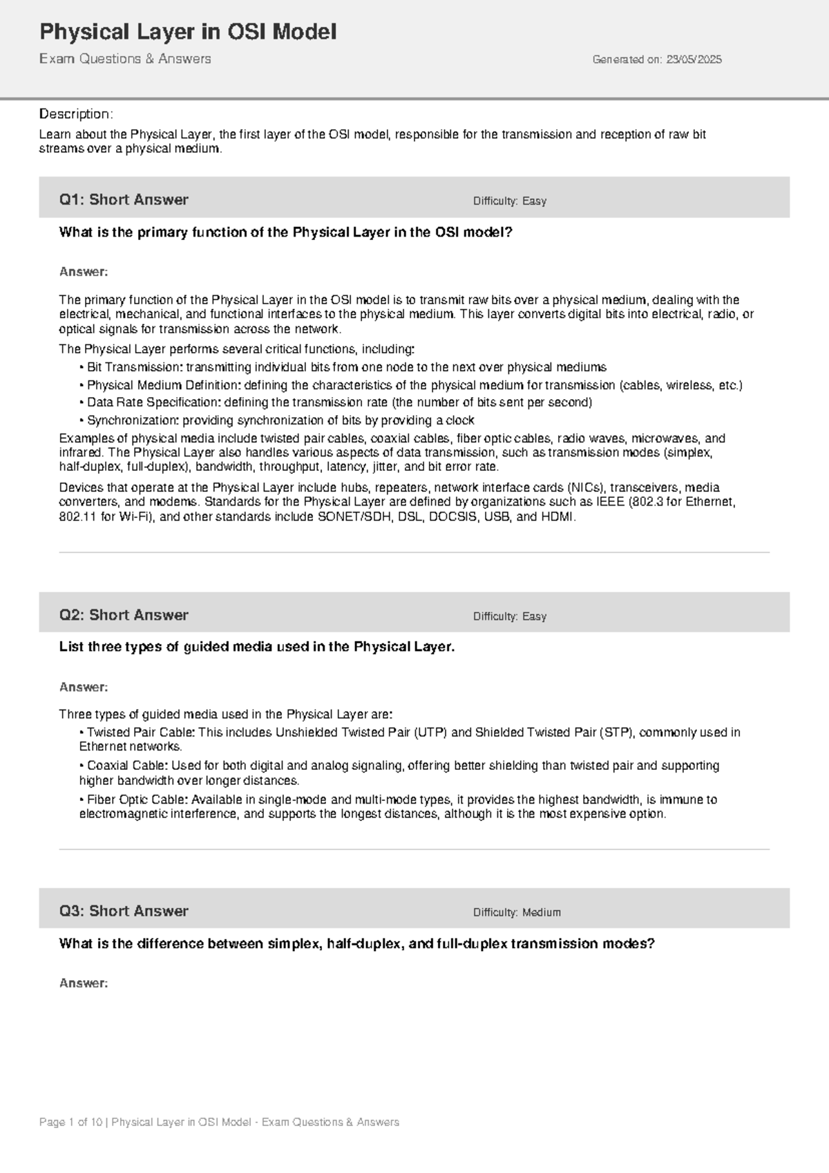 Physical Layer in OSI Model Exam Q&A (CS101) - Studocu