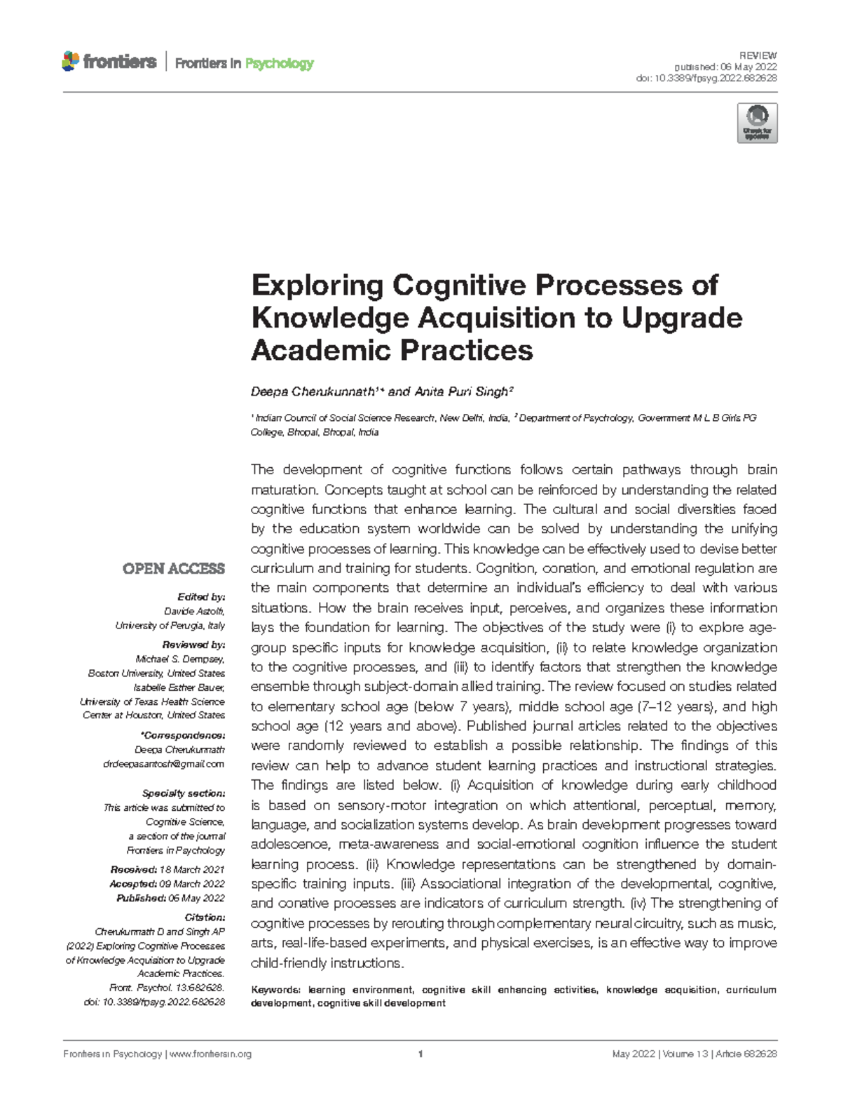 Exploring Cognitive Processes for Knowledge Acquisition and Academic ...