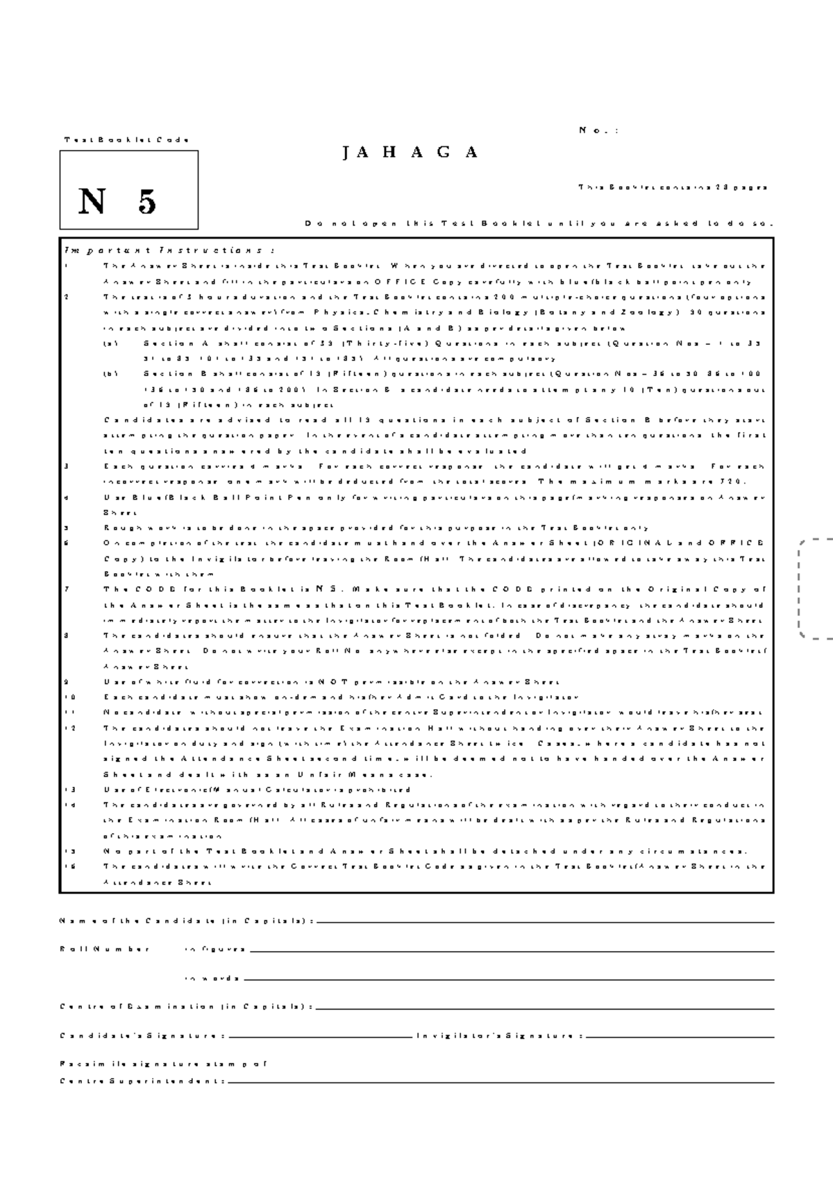 N5 Test Booklet: Important Instructions and Exam Guidelines - Studocu