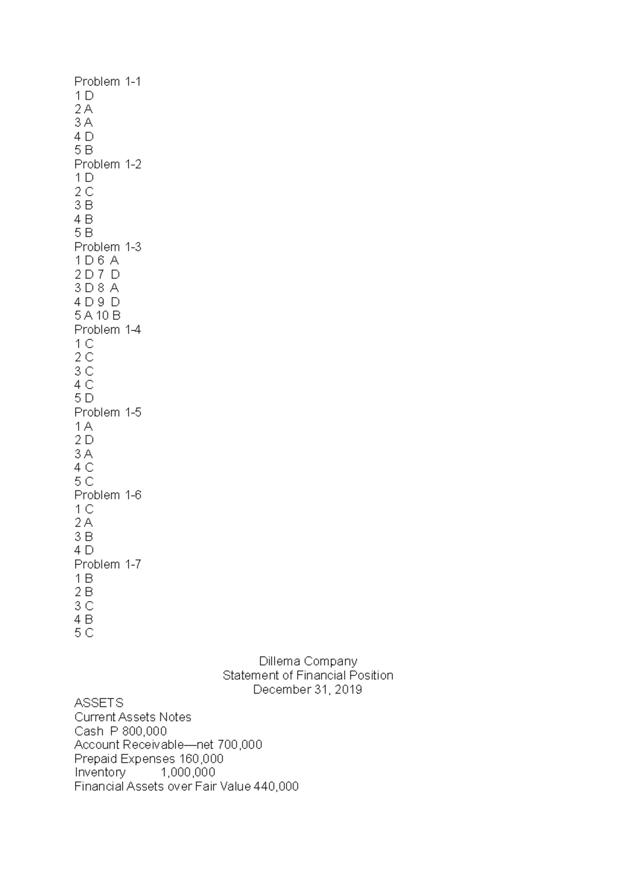 Problem 1-1 Solutions for Financial Accounting Volume 2 (Valix) - Studocu
