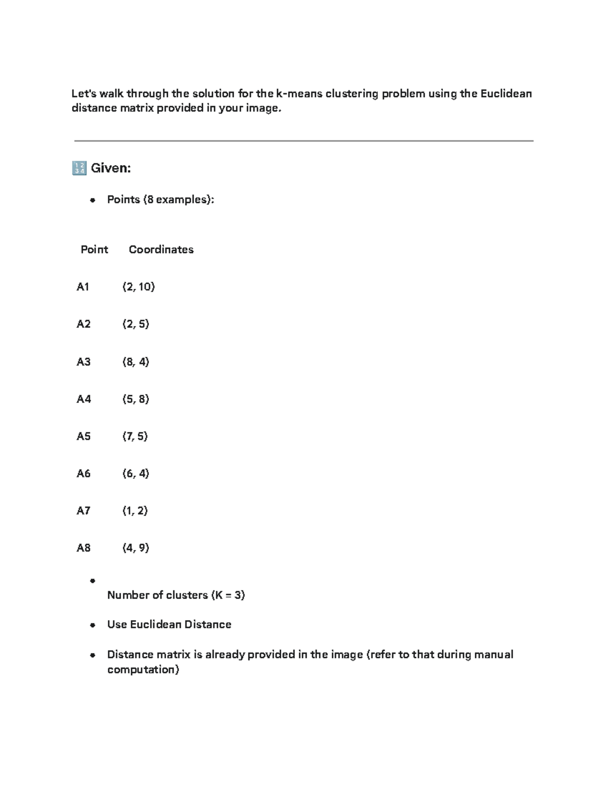 Clustering Problem Solution Walkthrough Using Euclidean Distance - Studocu