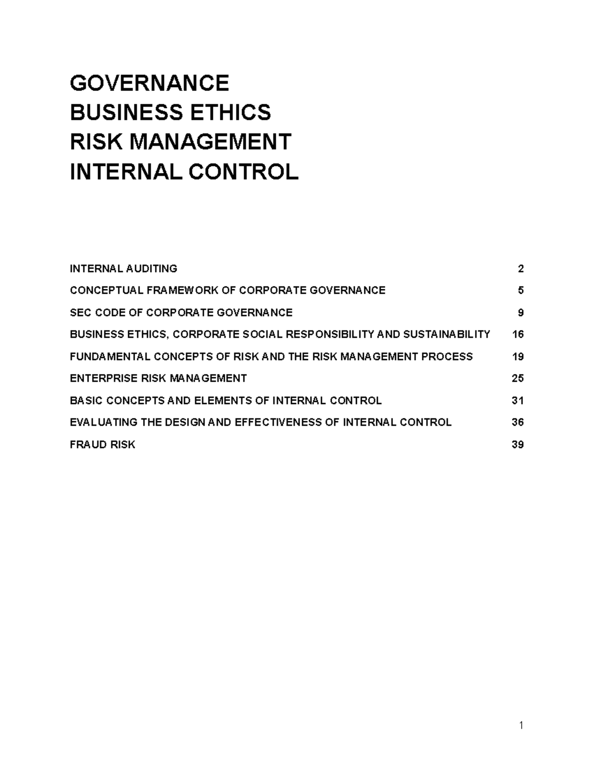 Governance, Risk Management and Internal Control Framework Overview ...