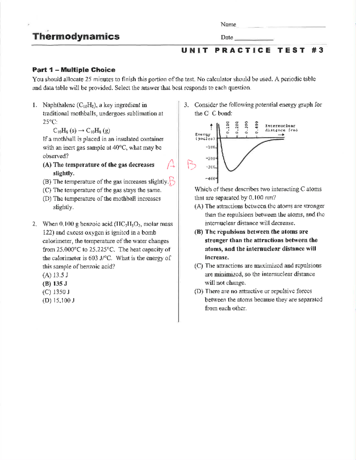 Practice Test #3 - Ap and non ap review - Name Thermodynamics Date UNIT ...