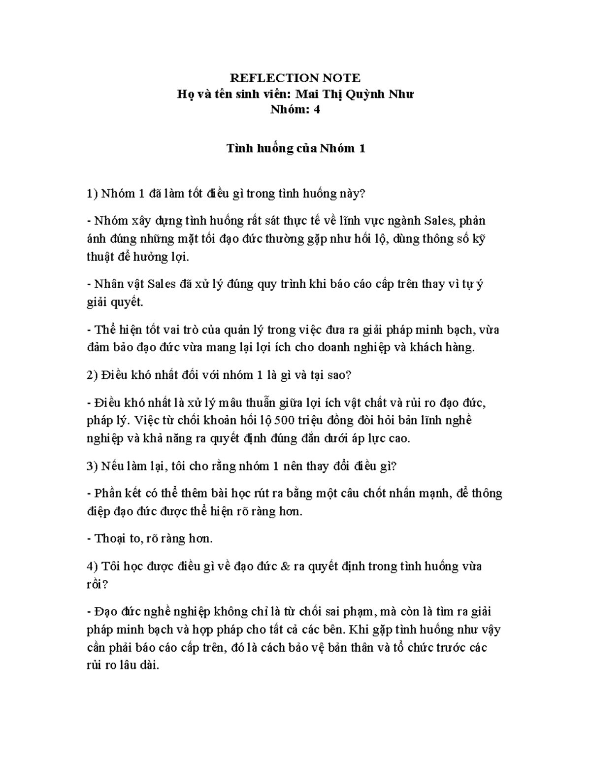 Reflection Note - KNBH: Ethical Decision-Making in Sales Scenarios ...