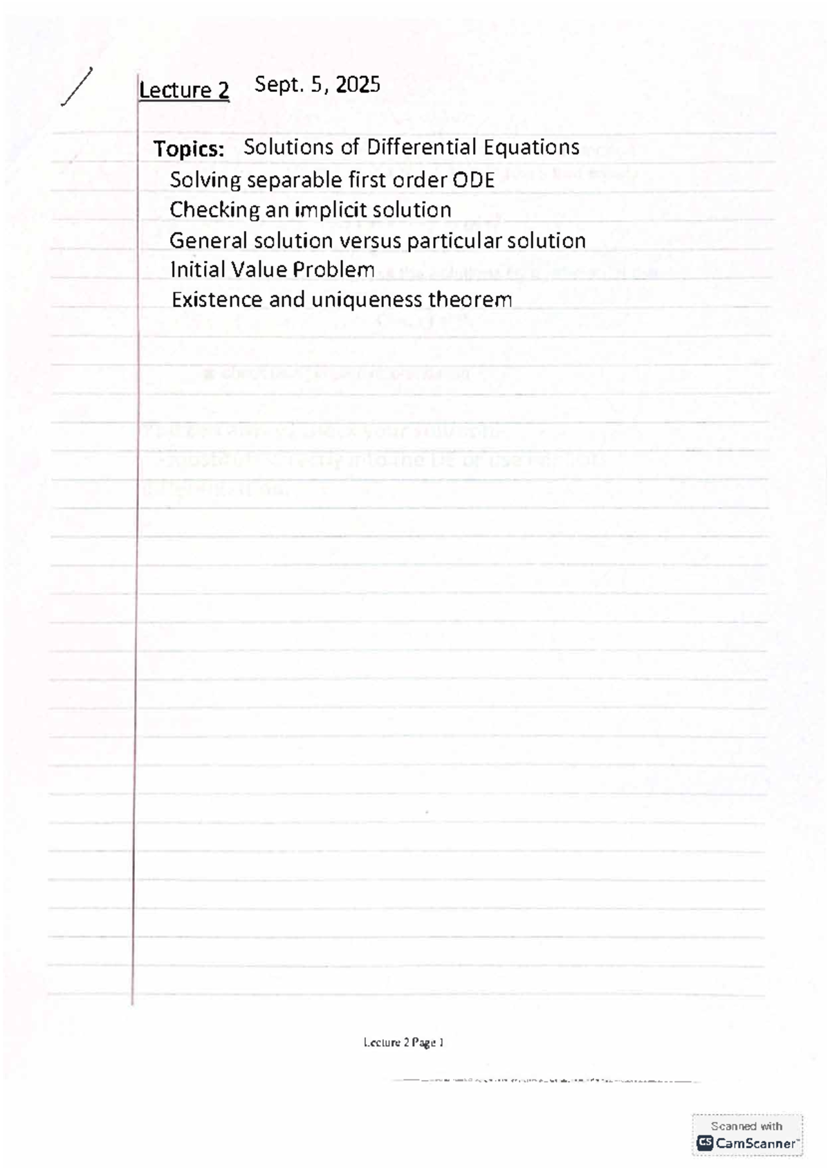Lecture 2: Solutions of Differential Equations - Sept. 5, 2025 - Studocu