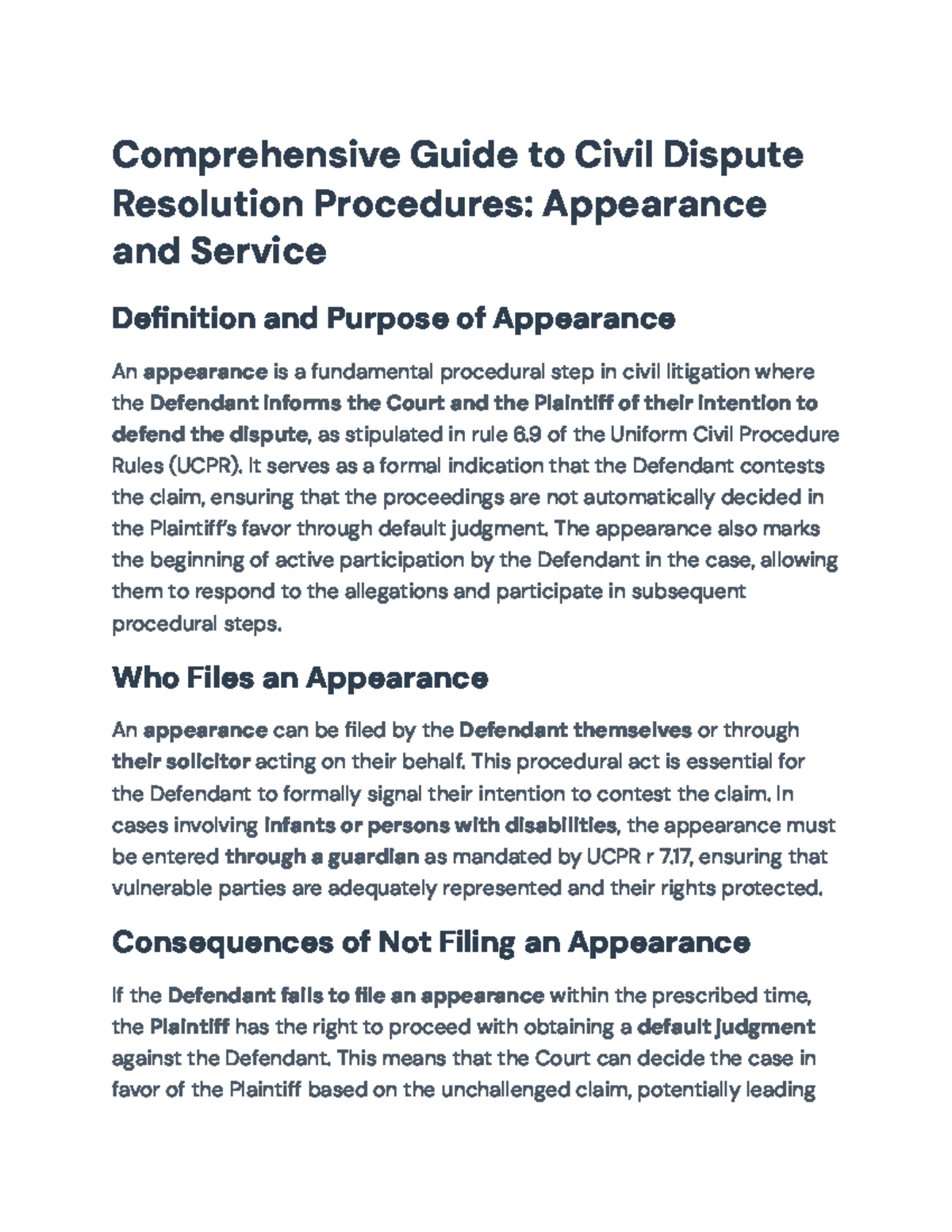 Comprehensive Guide to Civil Dispute Resolution: Appearance & Service ...