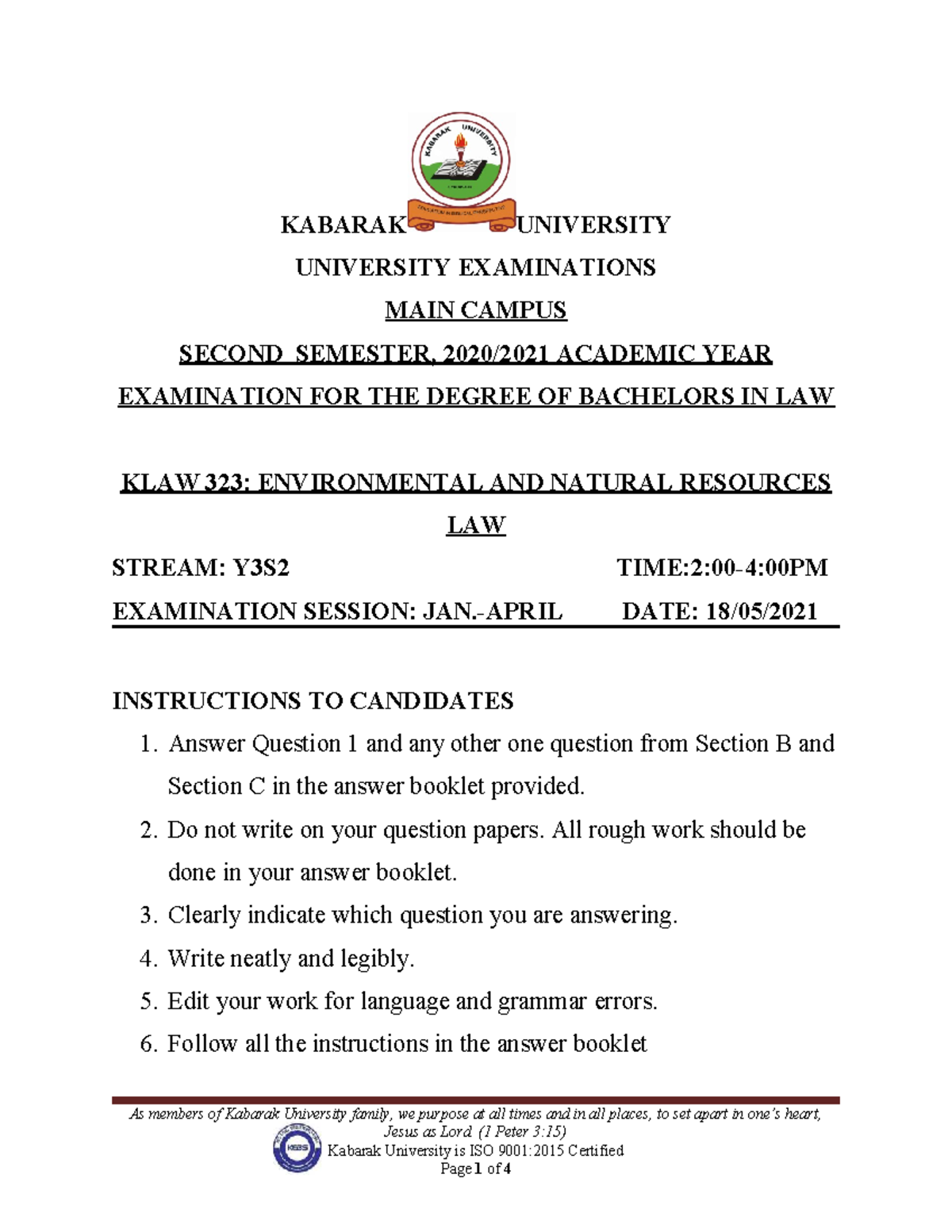 KLAW 323: Environmental & Natural Resources Law Exam Notes - Studocu