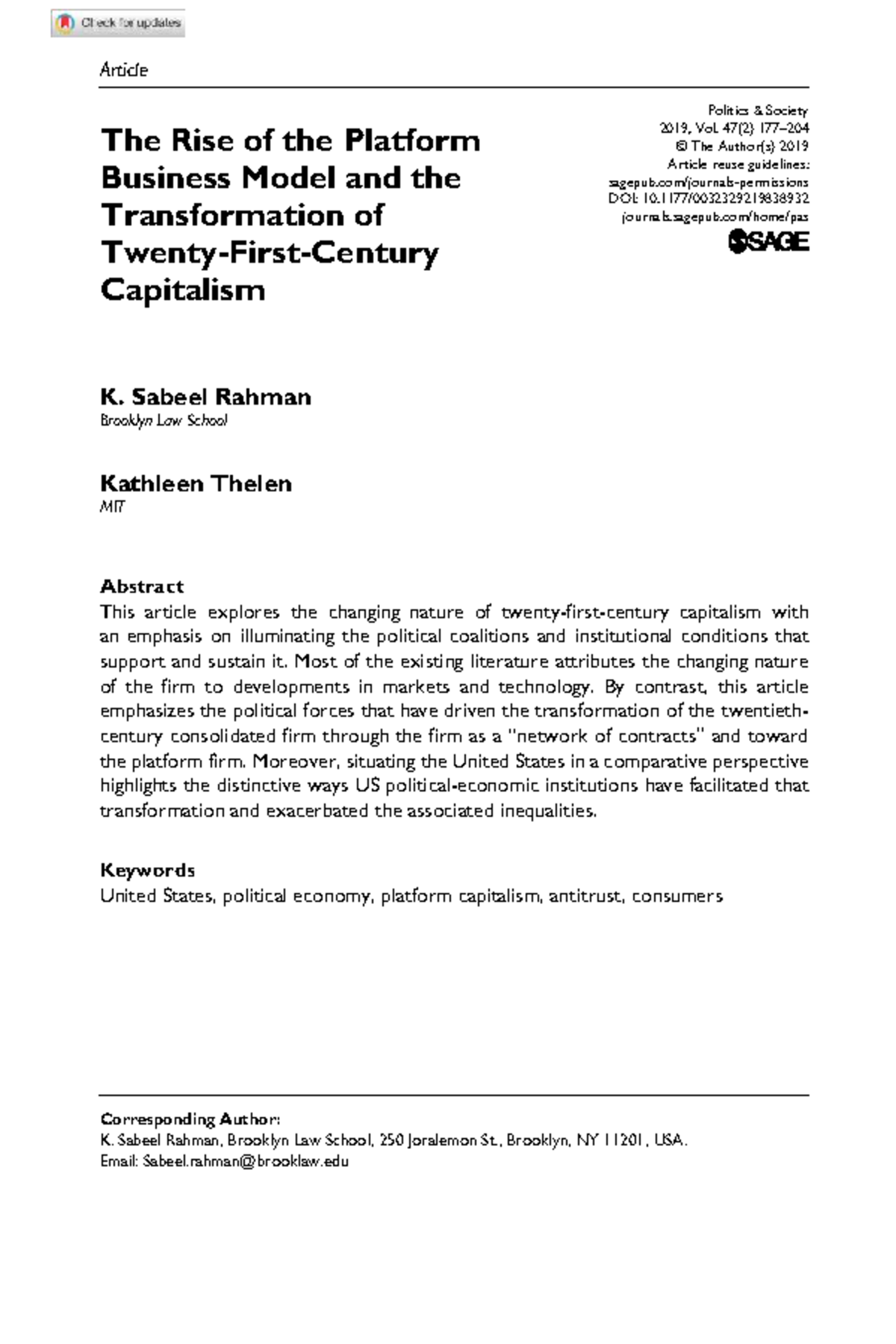 The Rise of Platform Capitalism: Political and Economic Transformations ...