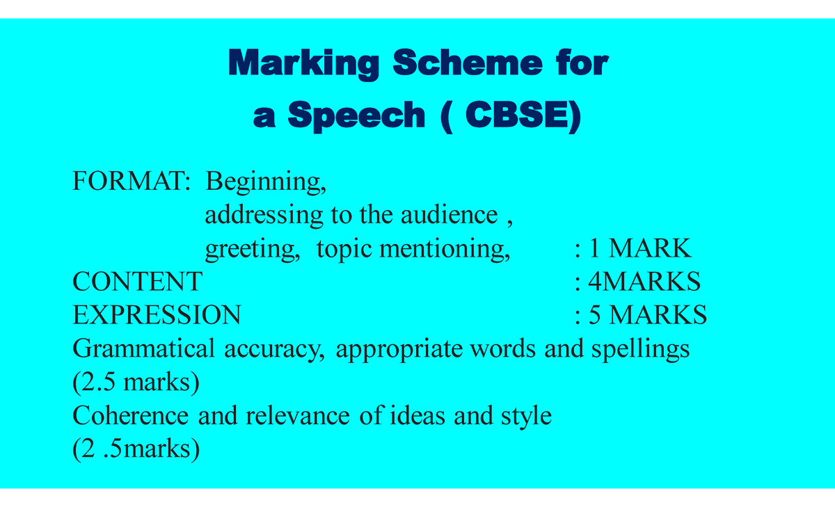 Marking Scheme for Speech Writing (CBSE) - Structure & Content Guide ...