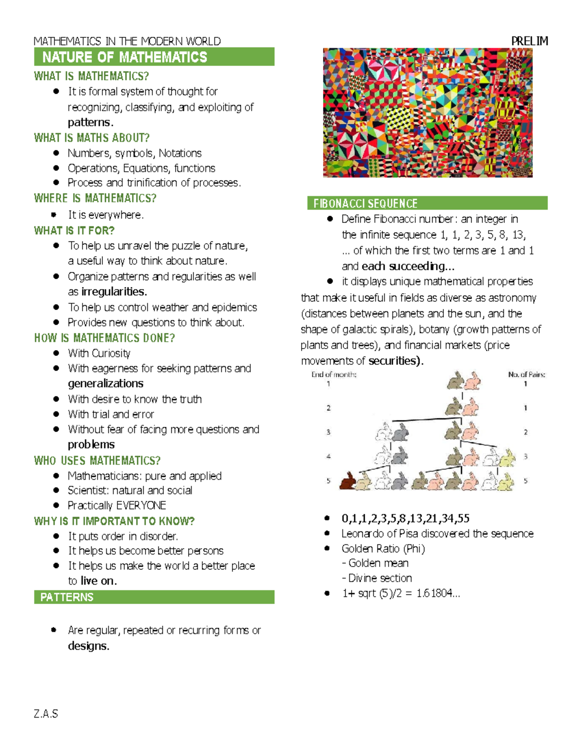 MW-Prelim Review: Key Concepts in Mathematics in the Modern World - Studocu