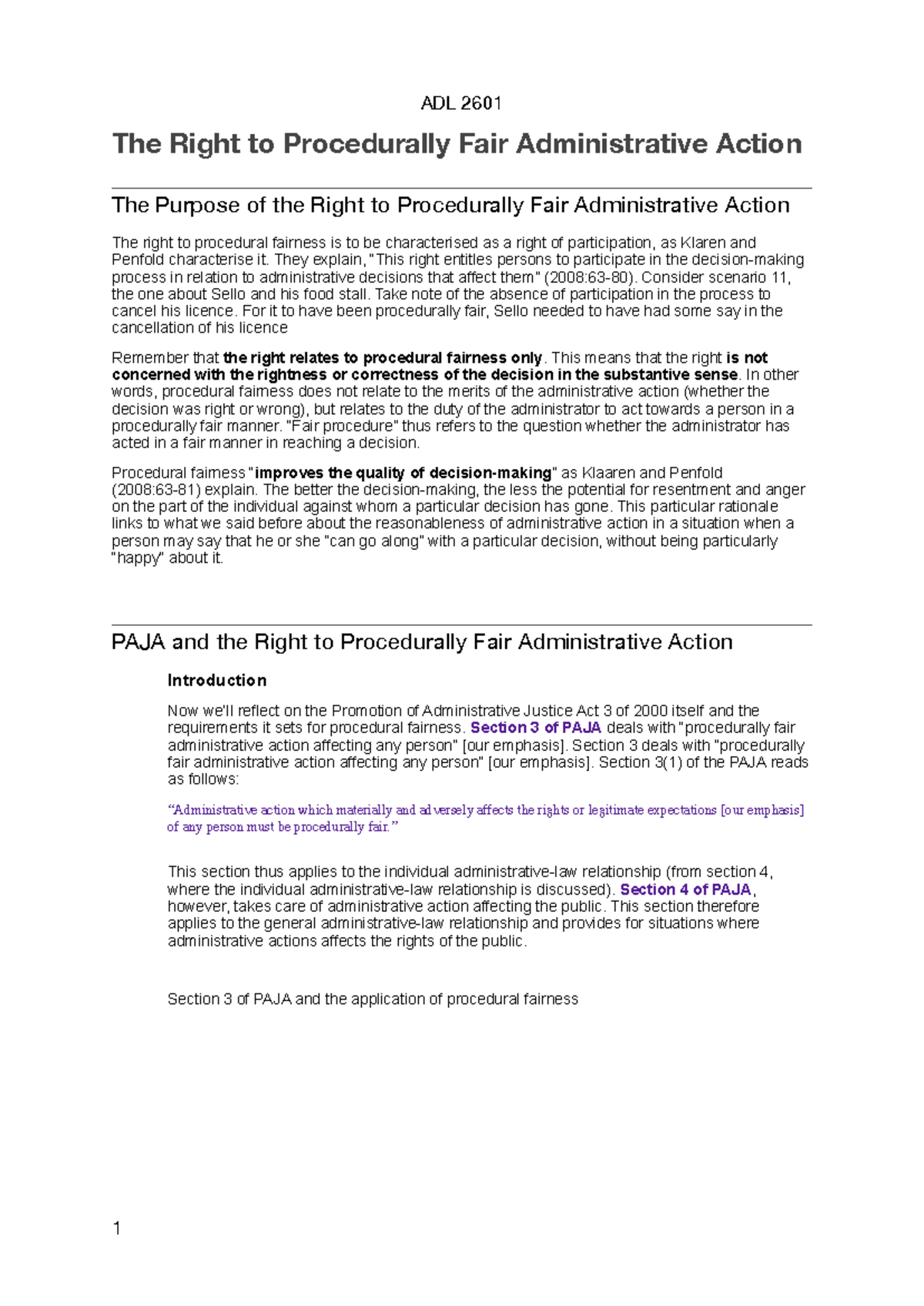 ADL 2601: Understanding Procedural Fairness in Admin Action - Studocu