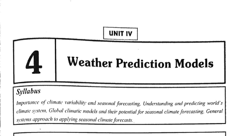 Unit IV - Weather Prediction Models: Importance & Applications in ...