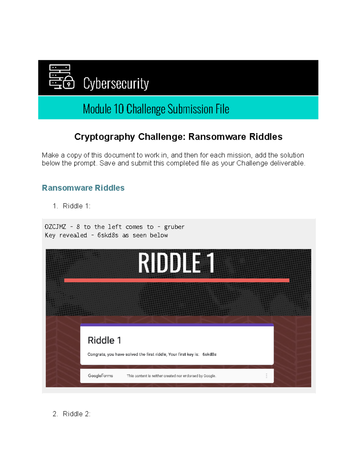 Ransomware Riddles - Cybersecurity Module 10 Challenge Submission 