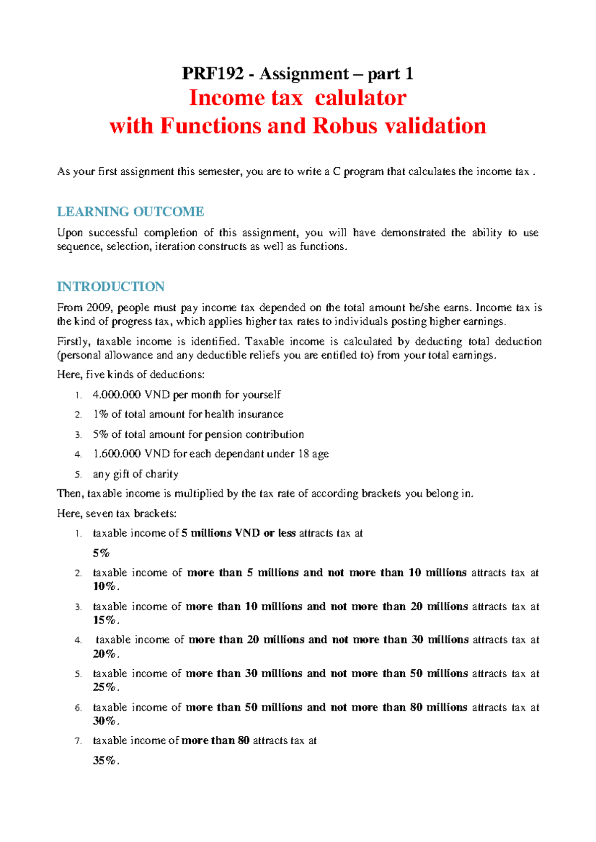 Assignment 3 - luyện tập - PRF192 - Assignment – part 1 Income tax ...