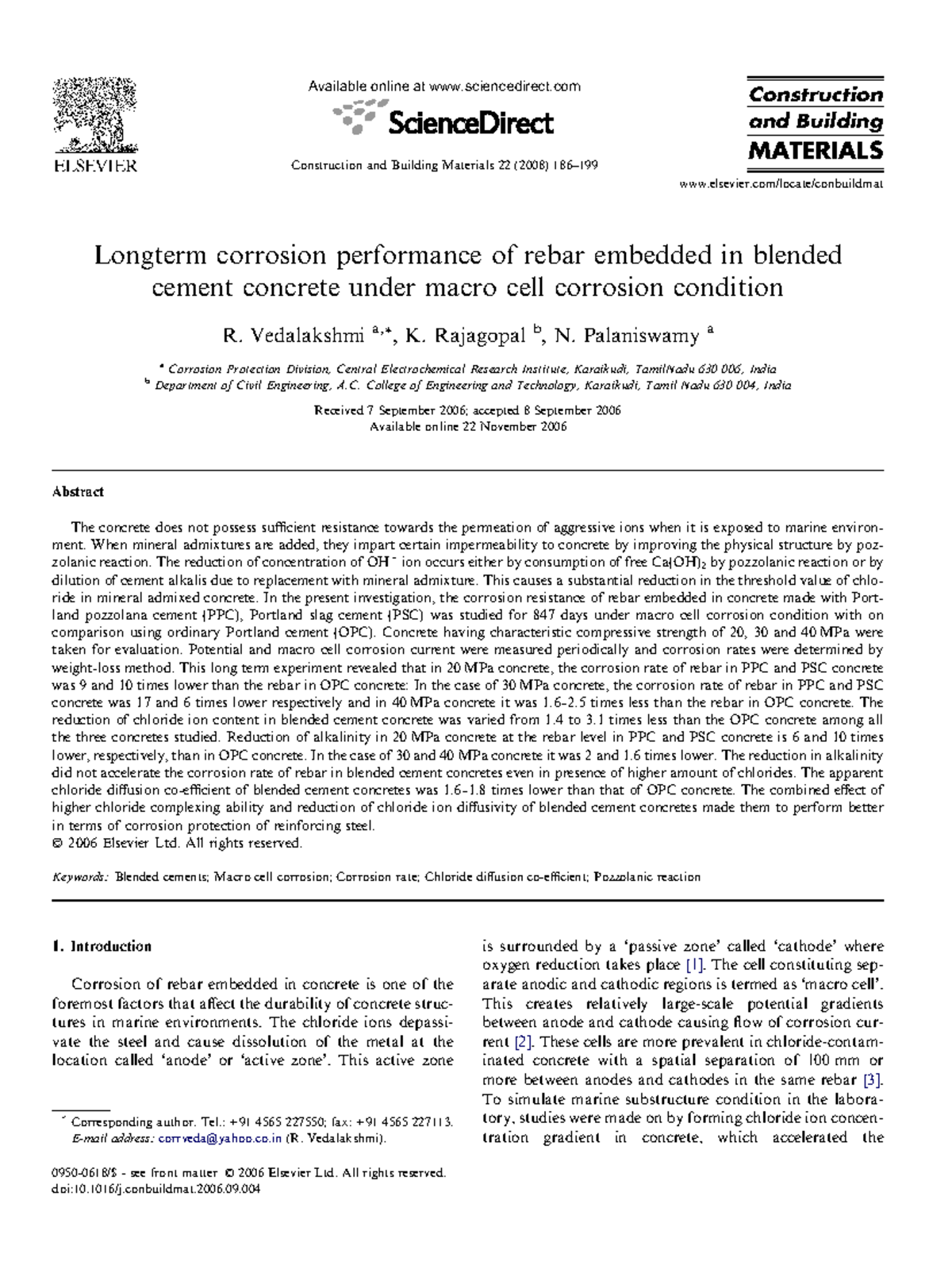Long-term Corrosion Performance of Rebar in Blended Cement Concrete ...