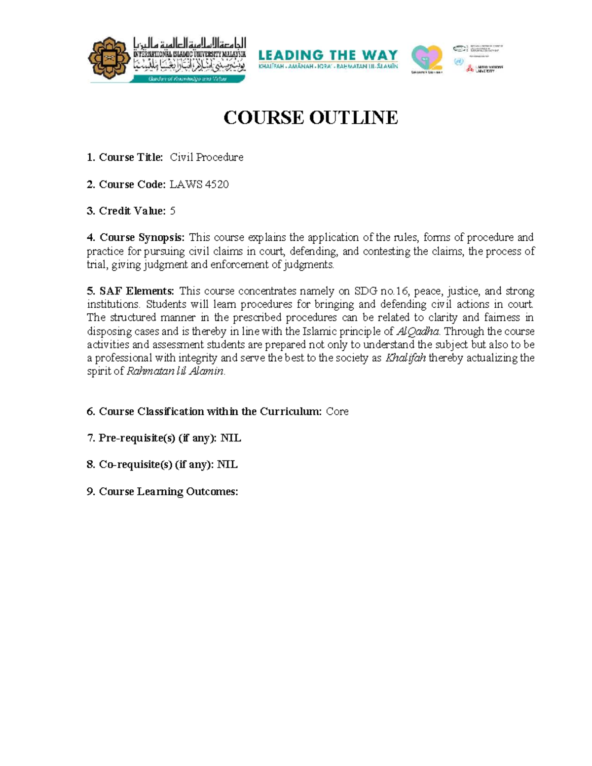 LAWS 4520 Civil Procedure Course Outline and Assessment Details - Studocu