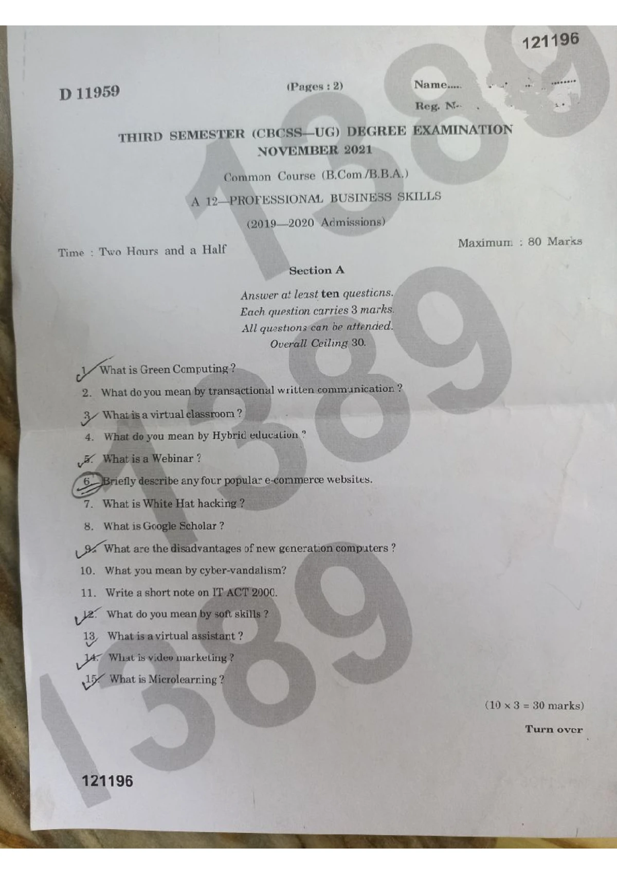 BRM previoues year question paper - Bachelor of business administration ...