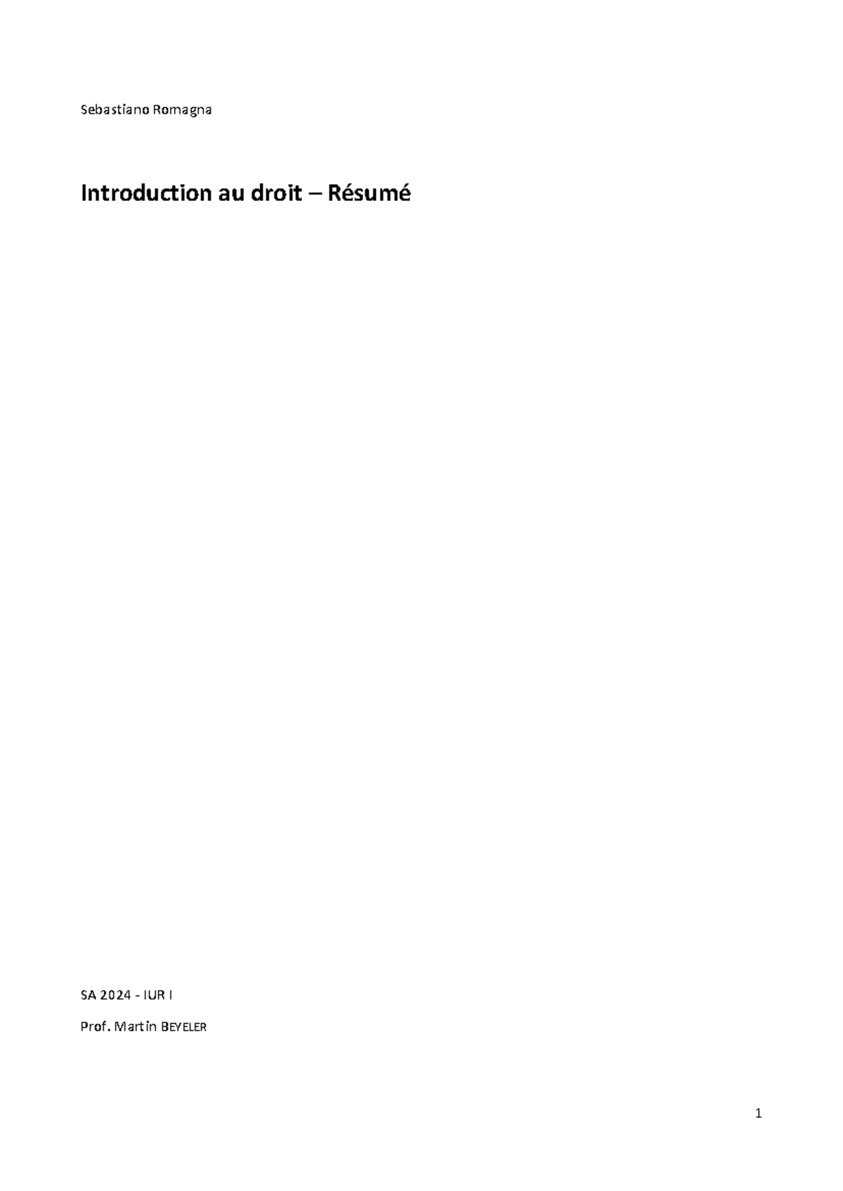 Résumé Introduction au Droit - SA2024 (IUR I) par Sebastiano Romagna ...