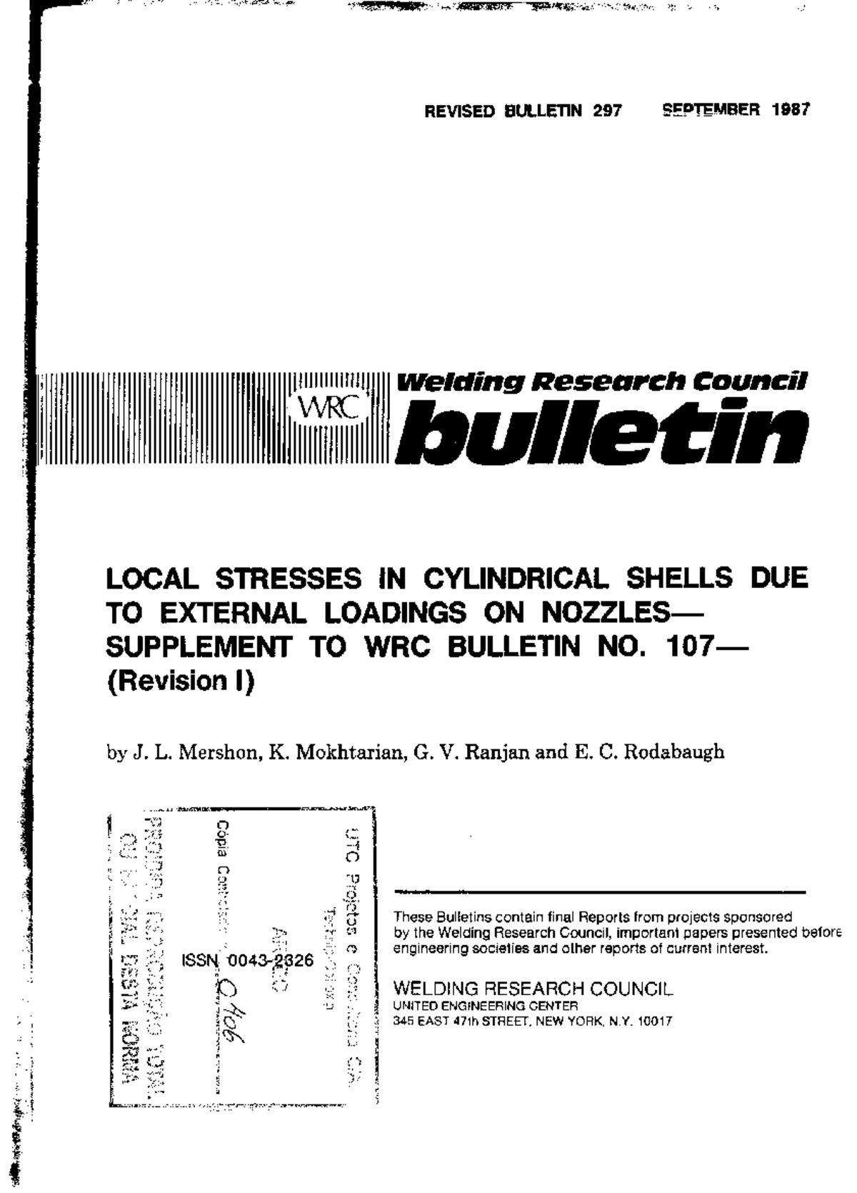 Revised WRC Bulletin 297: Local Stresses in Cylindrical Shells - Studocu