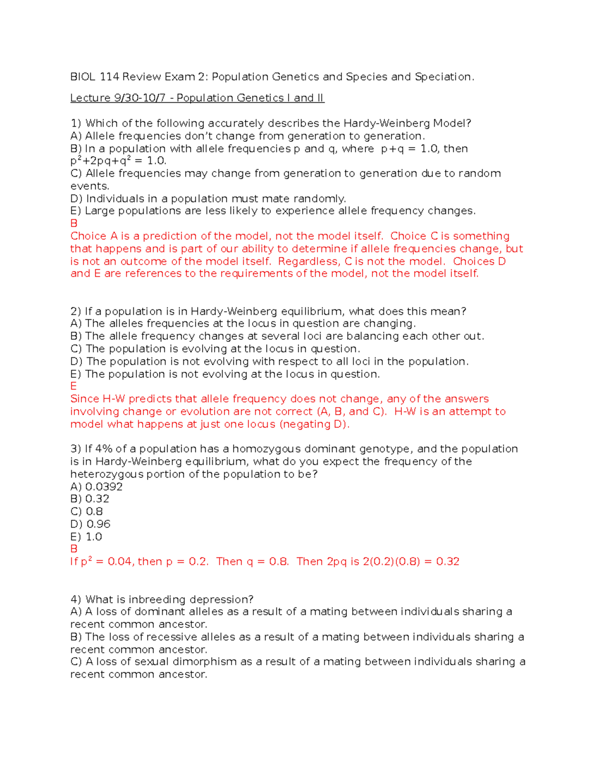 BIOL 114 Review Exam 2: Population Genetics & Speciation Insights - Studocu
