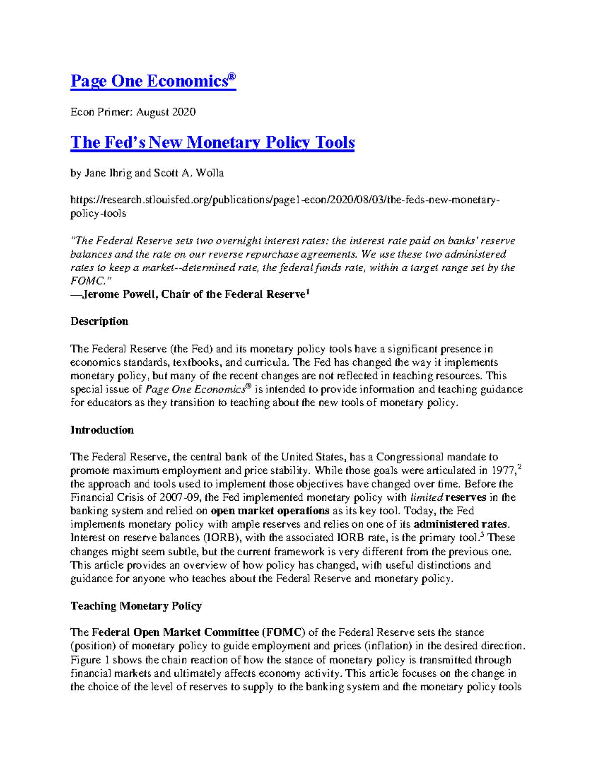 Monetary Policy Evolution: FRB St Louis 2020 Insights on New Tools ...