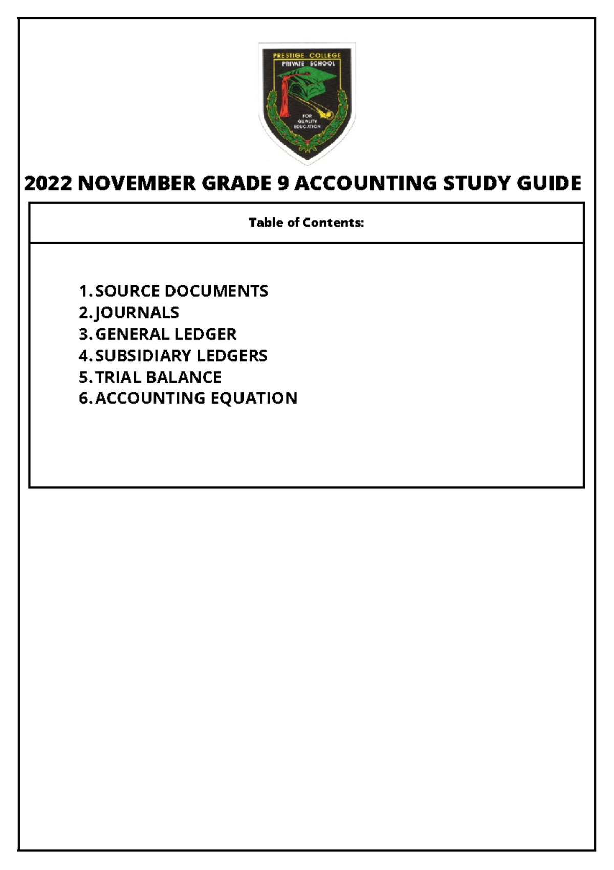 2022 November Grade 9 Accounting Study Guide - Studocu
