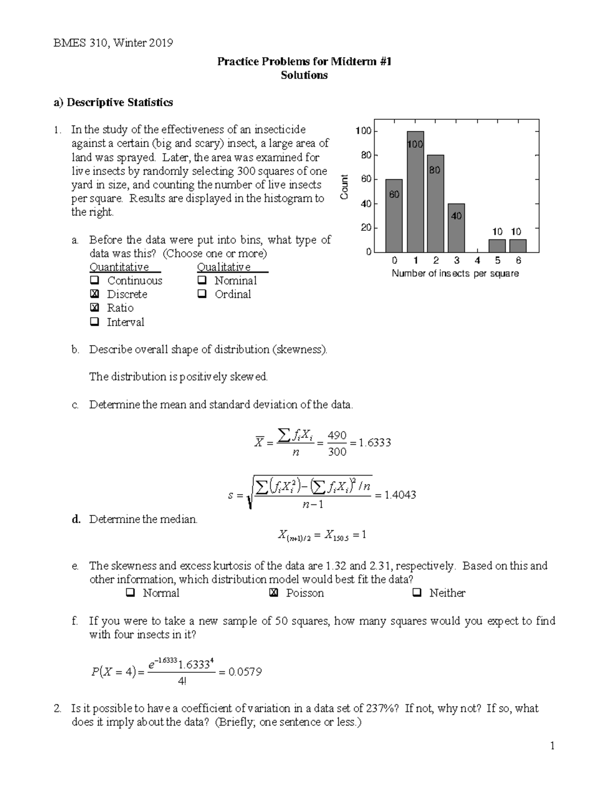BMES 310, Winter 2019 Midterm 1 Solutions and Practice Problems - Studocu