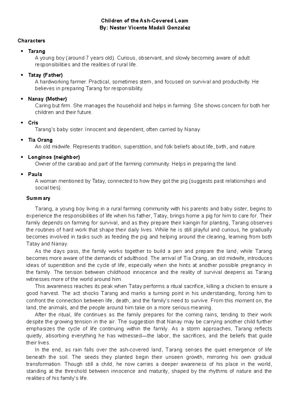 Short Stories Summary: Characters and Themes Analysis - Studocu