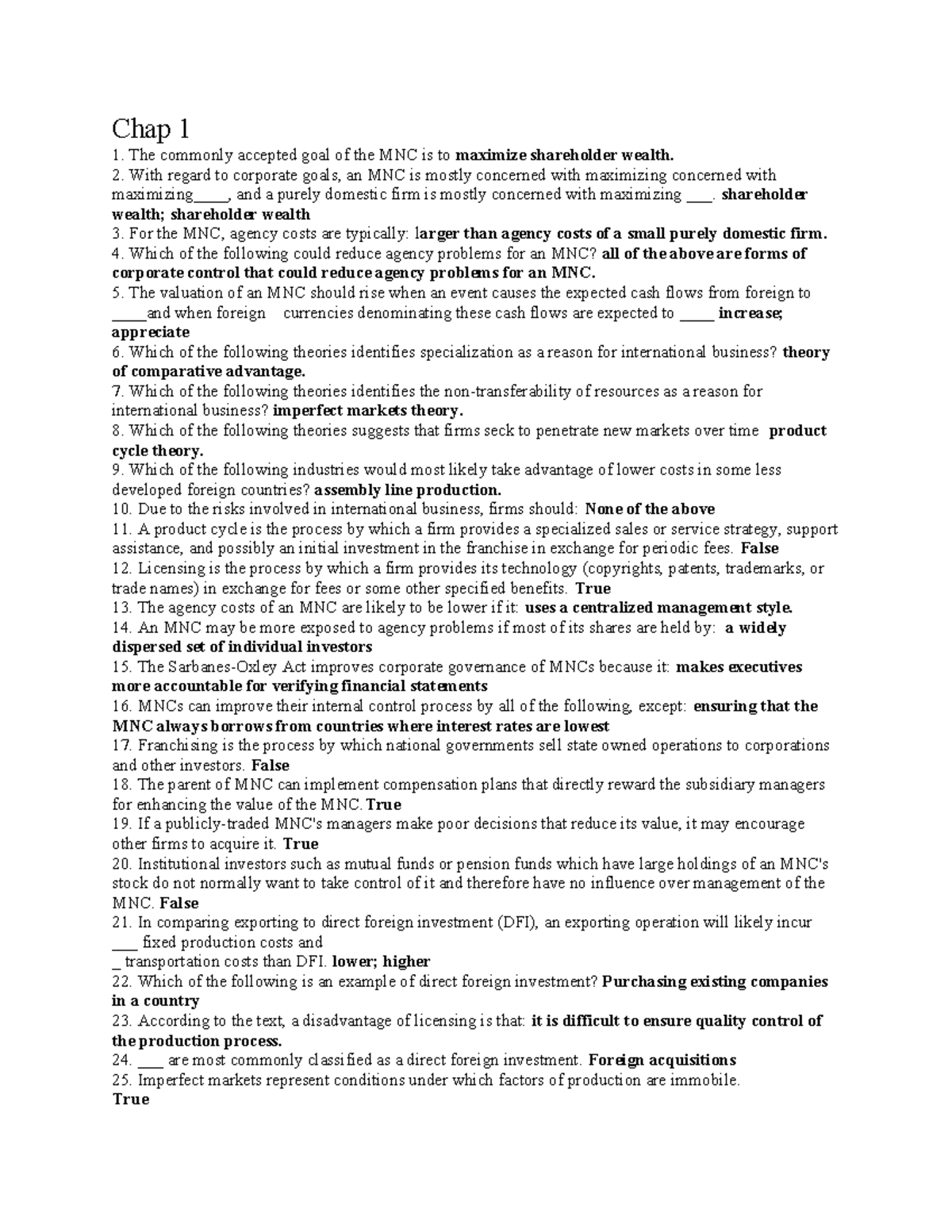 Chap 1: Key Concepts in Multinational Corporations (MNCs) - Studocu