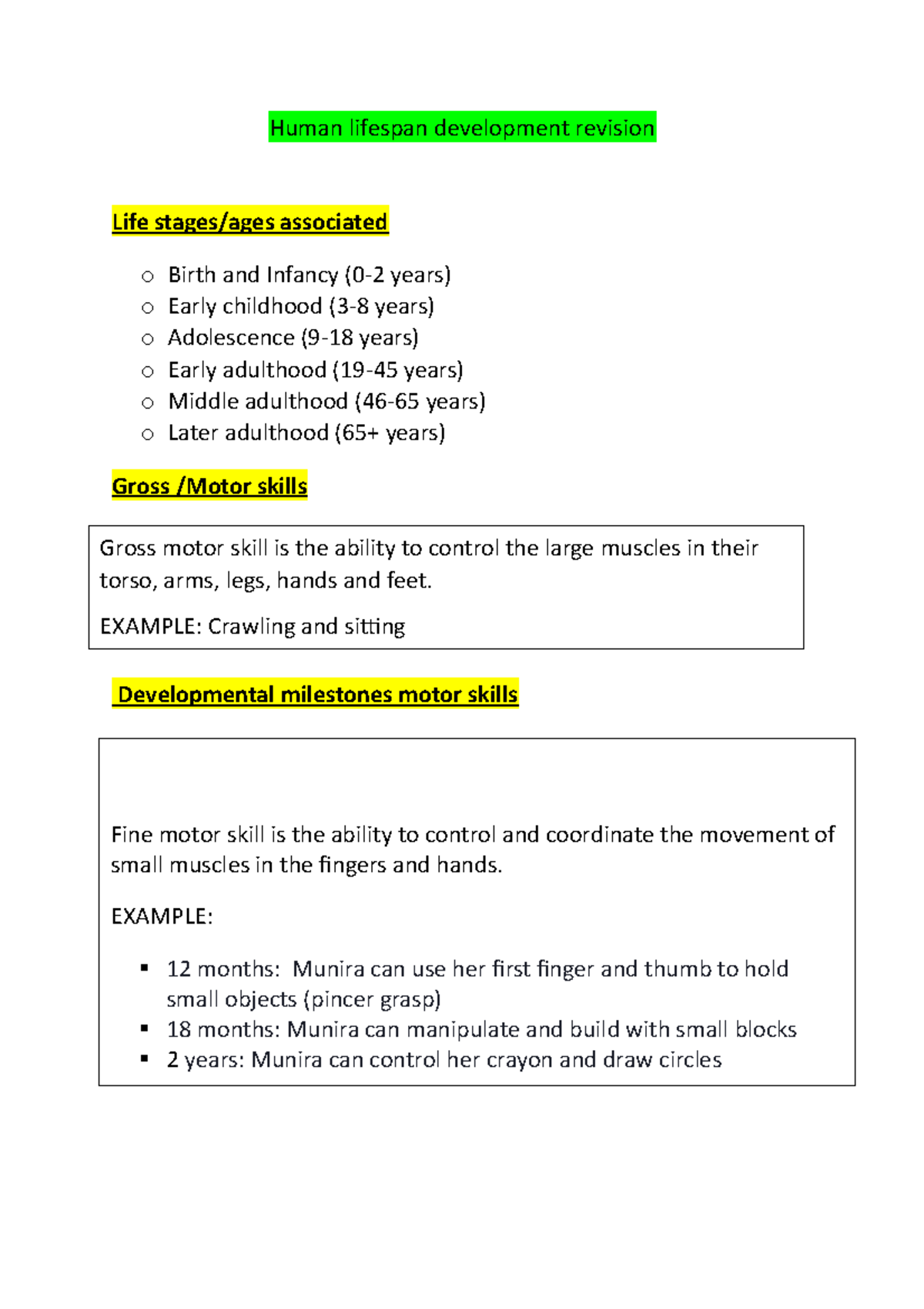 HSC - Human Lifespan Development Revision Notes - Studocu