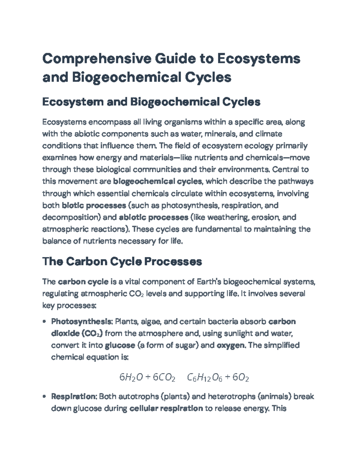 Ecosystem Dynamics and Biogeochemical Cycles: A Comprehensive Guide ...