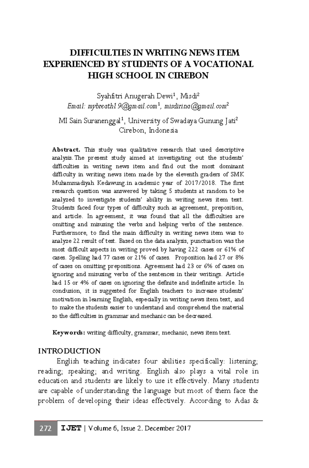 Difficulties in Writing News - Difficulties in Writing DIFFICULTIES IN ...