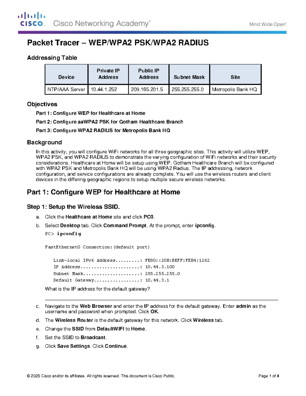 Lab-Exercise-3.3 - Addressing Table Device Private IP Address Public IP ...