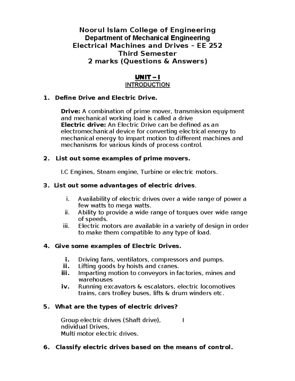 EE 252 Final Exam Study Notes on Electrical Machines and Drives - Studocu