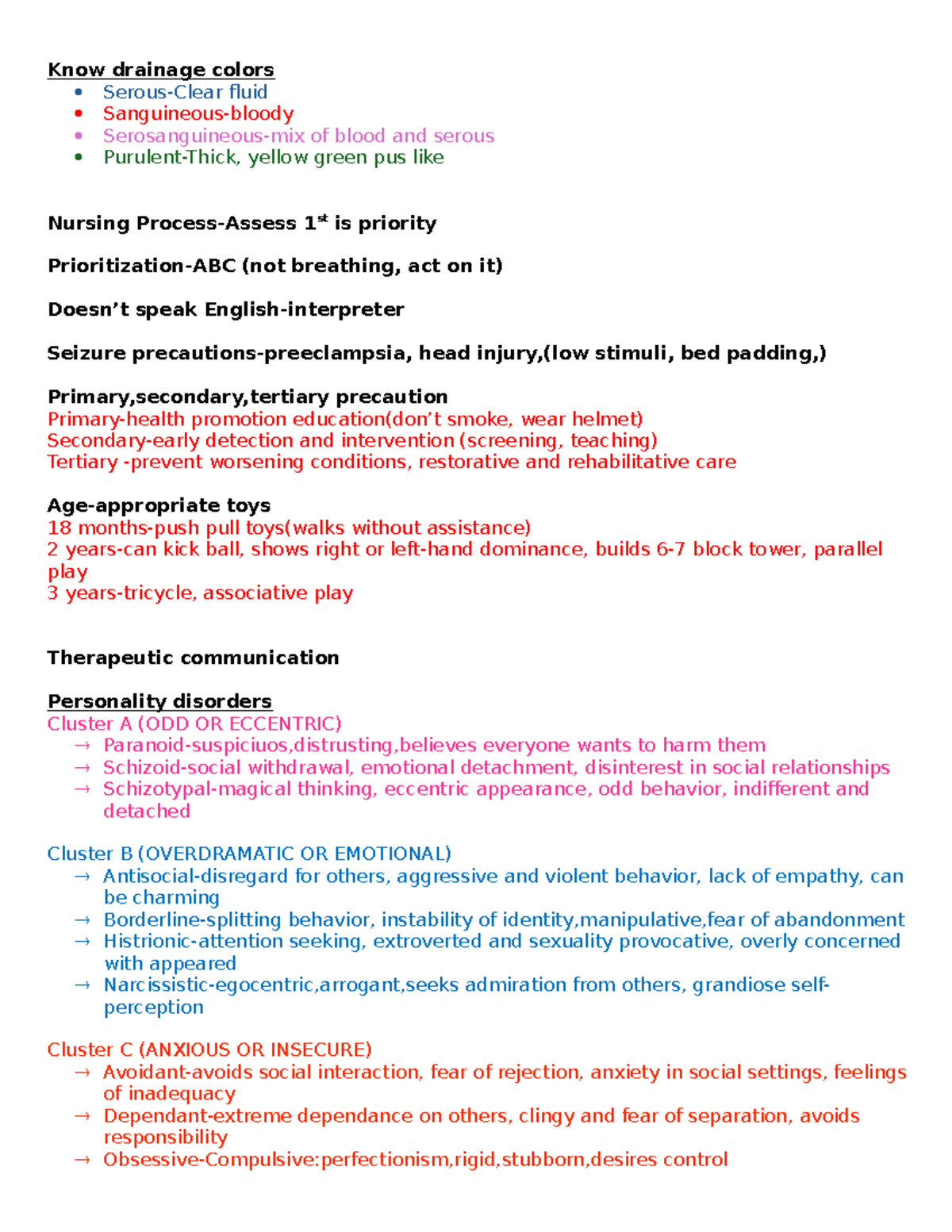 Comp 1 concepts - Know drainage colors Serous-Clear fluid Sanguineous ...